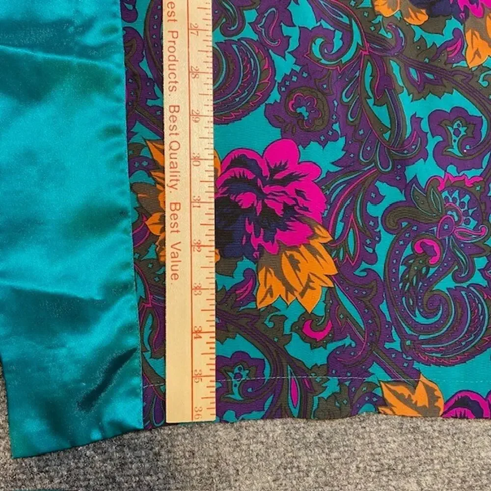 Vintage 80s Victoria Secret Gold Label Turquoise Floral Paisley Robe One Size